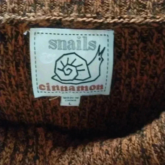 Snails & Cinnamon Sweater Medium Brown Black Marled Kangaroo Pocket Turtleneck/ - Picture 4 of 11